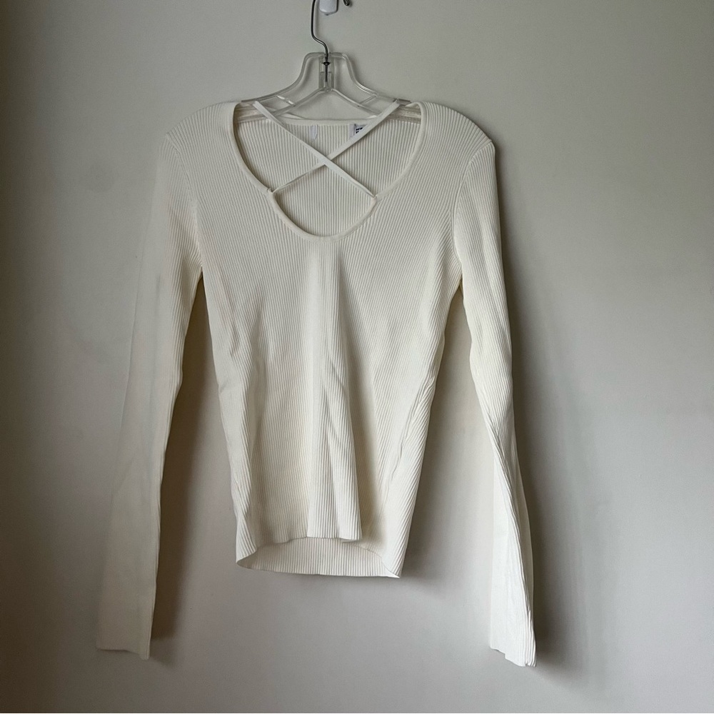 Petal & Pup Paelia White Ribbed Knit Tie Neck Top 8